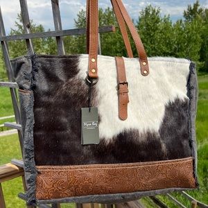 New🔥Myra Bag genuine Cowhide Canvas Leather Weekender Travel XL extra large
